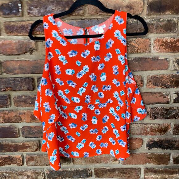 Xhilaration Orange Floral Tiered Peek-A-Boo Keyhole Sleeveless Top Women's Large - Picture 1 of 6